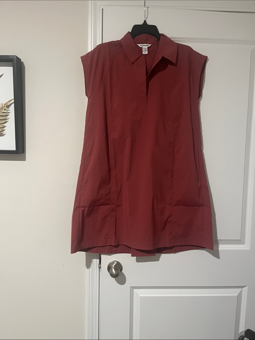 Athleta Sleeveless Collared Tunic in Brick Red